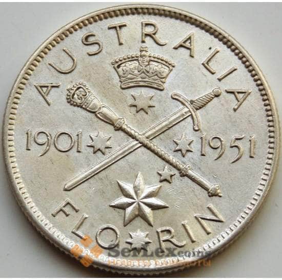 Австралия флорин (2 шилилнга) 1951 КМ47 AU 50 лет Конфедерации арт. 7990