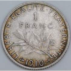 Франция 1 франк 1910 КМ844 VF арт. 57392 Франция 1 франк 1910 КМ844 VF арт. 57392
