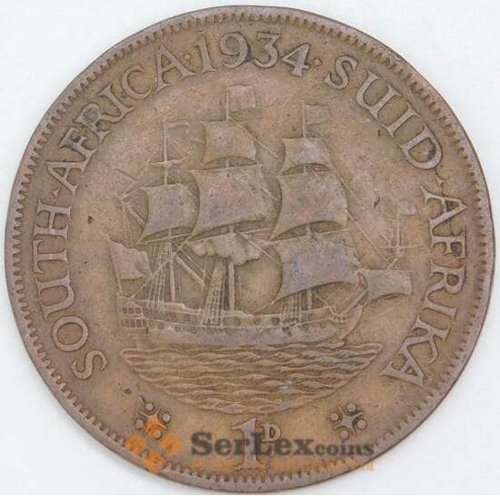 Южная Африка ЮАР 1 пенни 1934 КМ14.3 F арт. 57077 Южная Африка ЮАР 1 пенни 1934 КМ14.3 F арт. 57077