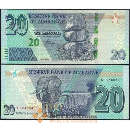 Зимбабве 20 долларов 2020 РW104 UNC арт. 30943