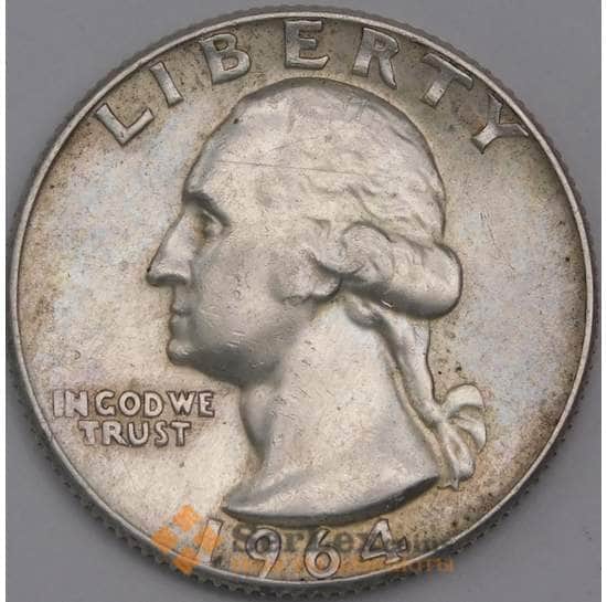 США монета 1/4 доллара 1964 D КМ164 AU арт. 43147