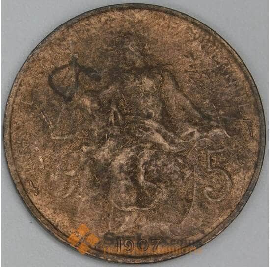 Франция 5 сантимов 1907 КМ842 VF арт. 54907