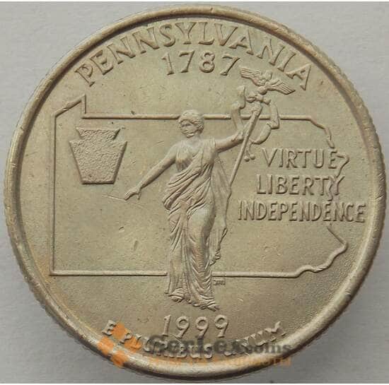 США 25 центов 1999 P КМ295 aUNC Пенсильвания арт. 15427
