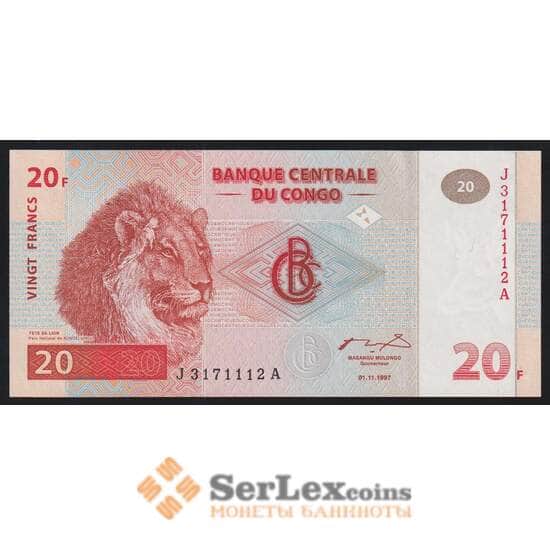 Конго 20 франков 1997 Р88 UNC печать NBBPW арт. 52813