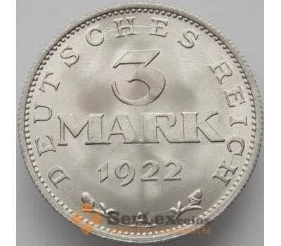 Монета Германия 3 марки 1922 А КМ28 UNC Блеск (J05.19) арт. 17372