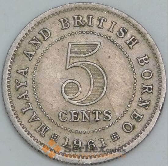 Малайя и Британское Борнео 5 центов 1961 КМ1 VF арт. 56490