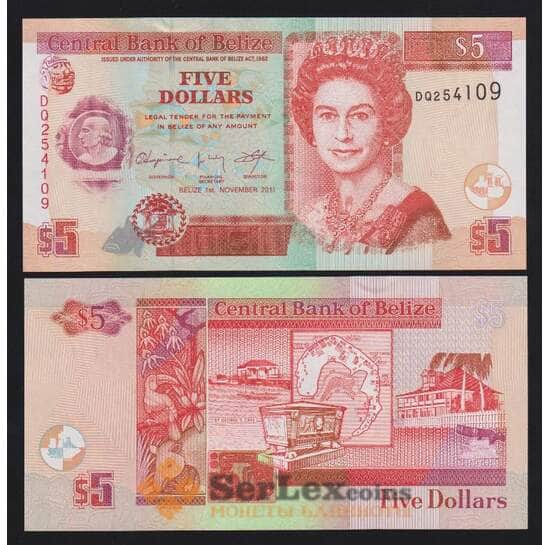 Белиз 5 долларов 2011 Р67е UNC арт. 54384