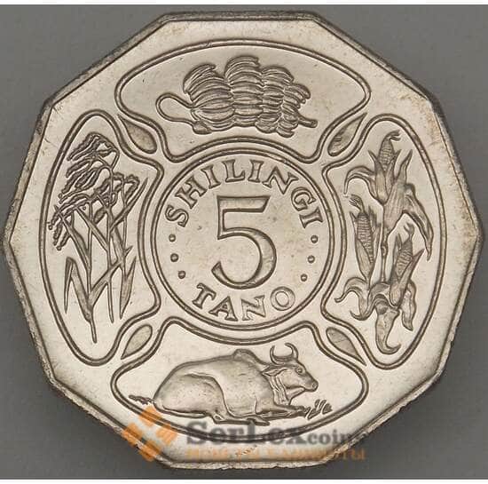 Танзания 5 шиллингов 1993 КМ23a UNC  арт. 18927