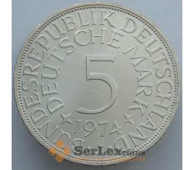 Монета Германия 5 марок 1974 J КМ112 BU Серебро (J05.19) арт. 14972