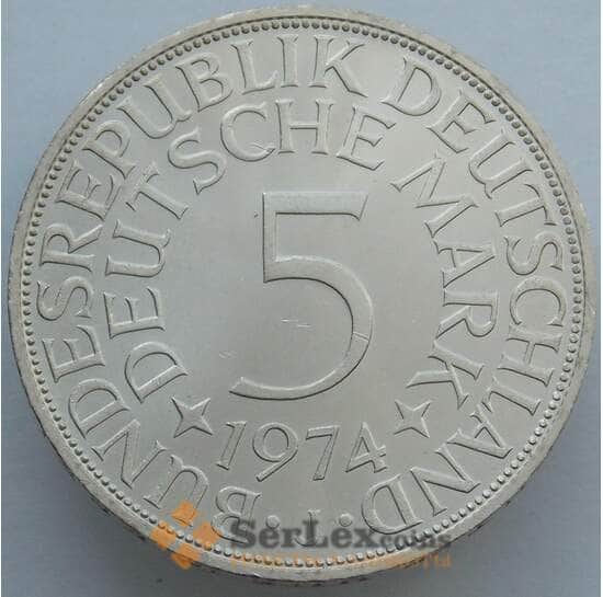 Германия 5 марок 1974 J КМ112 BU Серебро (J05.19) арт. 14972