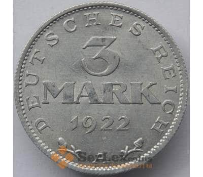 Монета Германия 3 марки 1922 А КМ28 aUNC (J05.19) арт. 14779