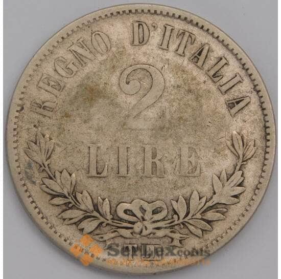 Италия 2 лиры 1863 T КМ16  F арт. 41704