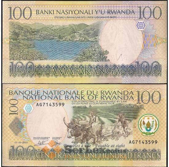 Руанда банкнота 100 франков 2003 Р29 UNC арт. 22004
