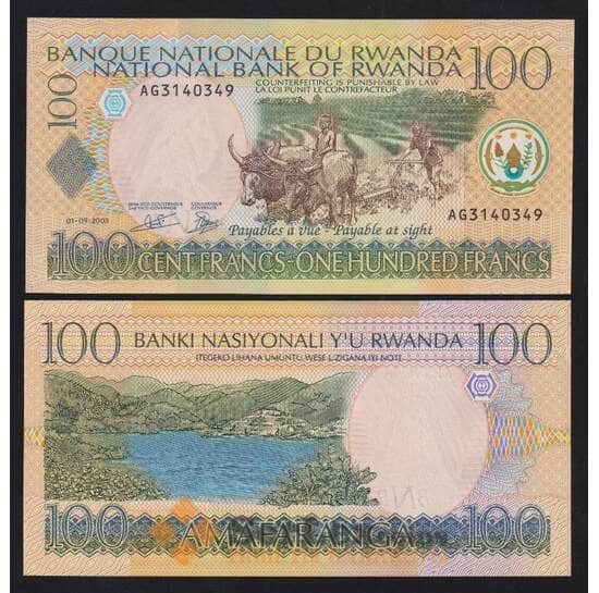 Руанда 100 франков 2003 Р29b UNC арт. 22004