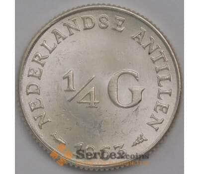 Монета Нидерландские Антиллы 1/4 гульдена 1963 КМ4 UNC арт. 39821
