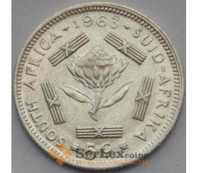 Монета Южная Африка ЮАР 5 центов 1963 КМ59 aUNC Серебро (J05.19) арт. 15690