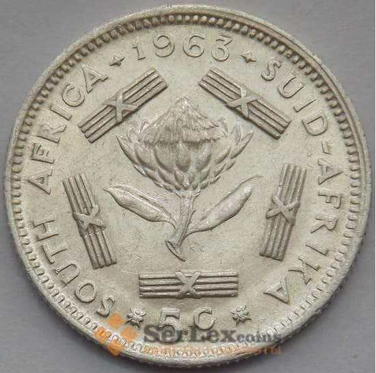 Южная Африка ЮАР 5 центов 1963 КМ59 aUNC Серебро (J05.19) арт. 15690