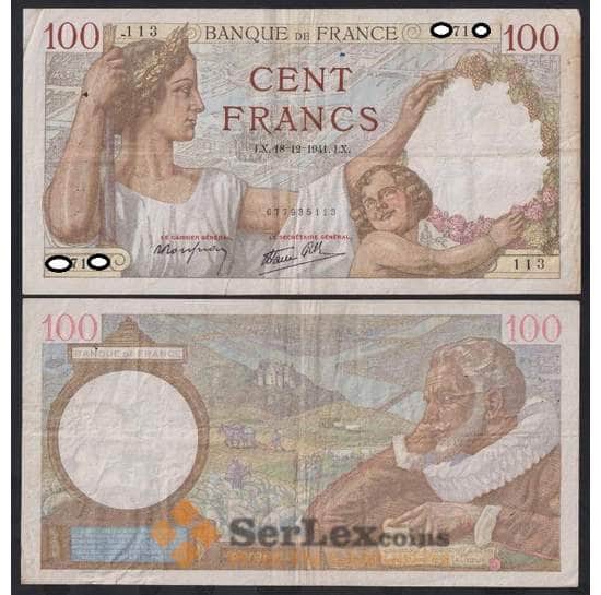 Франция банкнота 100 франков 1941 Р94 VF арт. 47745