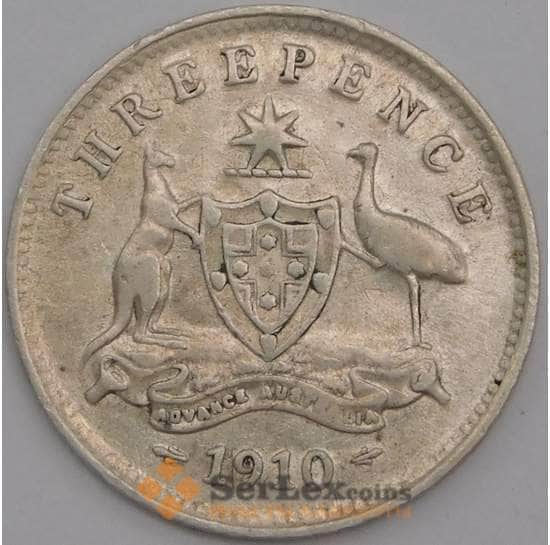 Австралия монета 3 пенса 1910 КМ18 VF арт. 9179