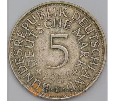 Германия монета 5 марок 1951 D КМ112 XF арт. 42218