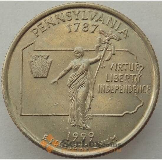 США 25 центов 1999 P КМ295 aUNC Пенсильвания арт. 15447