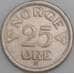Норвегия монета 25 эре 1957 КМ401 VF арт. 47171
