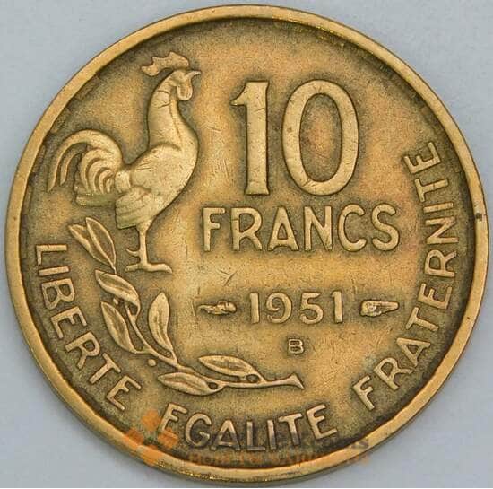 Франция 10 франков 1951 B КМ915.2 VF-XF арт. 17082