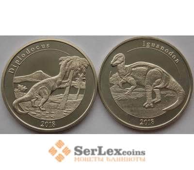 Майотте 1 франк *2 шт 2018 UNC Динозавры Диплодок, Игуанодон  арт. 13709