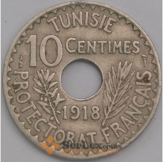 Тунис монета 10 сантимов 1918 КМ243 VF  арт. 43305