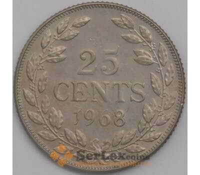 Либерия монета 25 центов 1968 КМ16а.2 XF арт. 42717