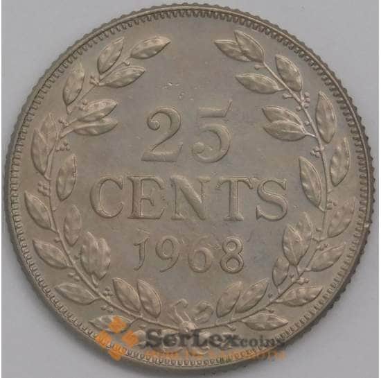 Либерия монета 25 центов 1968 КМ16а.2 XF арт. 42717