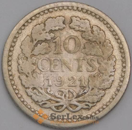 Нидерланды монета 10 центов 1921 КМ145 F арт. 43573
