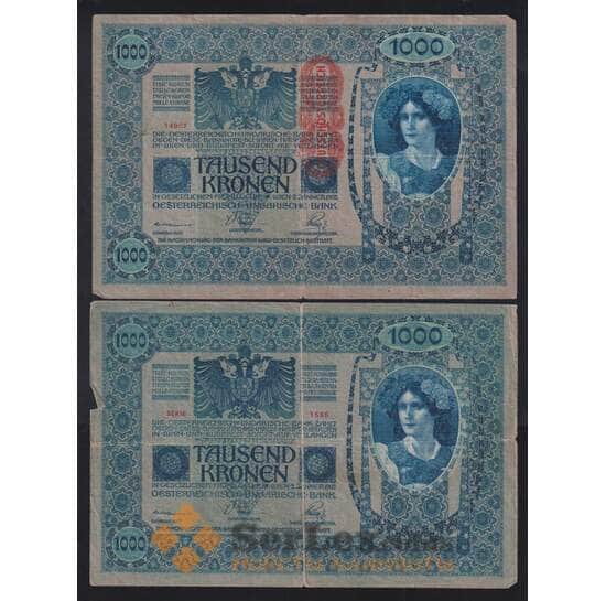 Австрия 1000 крон 1902 (1919) Р59 F вертикальная надпечатка арт. 51916