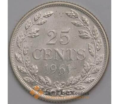 Либерия монета 25 центов 1961 КМ16 UNC арт. 42732
