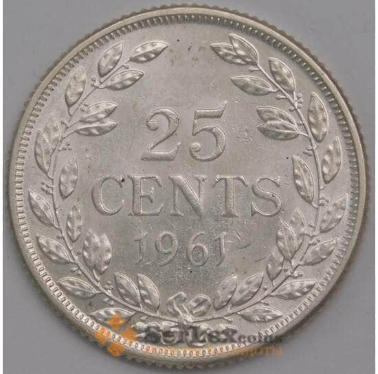 Либерия монета 25 центов 1961 КМ16 UNC арт. 42732