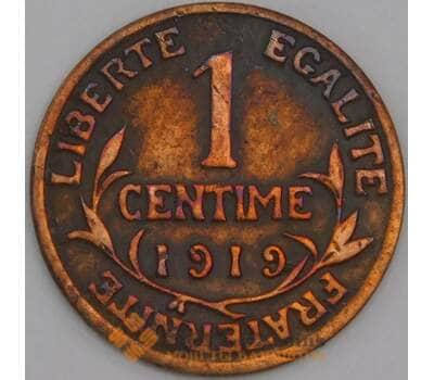 Франция монета 1 сантим 1919 КМ840 VF арт. 44705