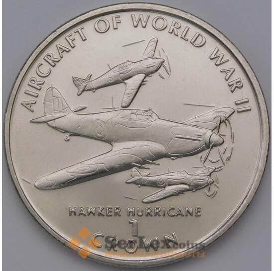 Мэн остров 1 крона 1995 КМ502 Авиация Hawker Hurricane арт. 36789