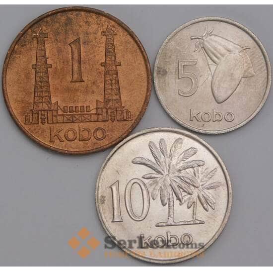 Нигерия набор монет 1 5 10 кобо 1973 (3 шт.) КМ8-10 AU-aUNC арт. 43502