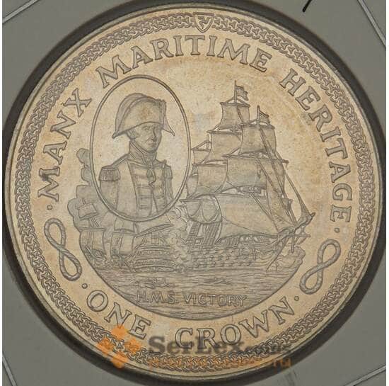 Мэн остров 1 крона 1982 КМ98 BU Парусник Виктория Морское наследие (ОС) арт. 21467