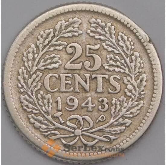 Кюрасао монета 25 центов 1943 КМ38 VF арт. 43581