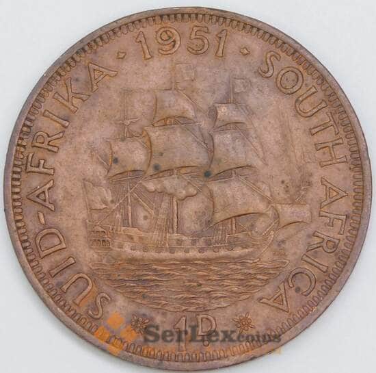 Южная Африка ЮАР 1 пенни 1951 КМ34.2 XF арт. 57072 Южная Африка ЮАР 1 пенни 1951 КМ34.2 XF арт. 57072