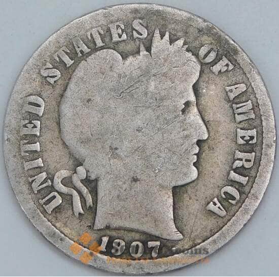 США дайм 10 центов 1907 S КМ113 F арт. 56843