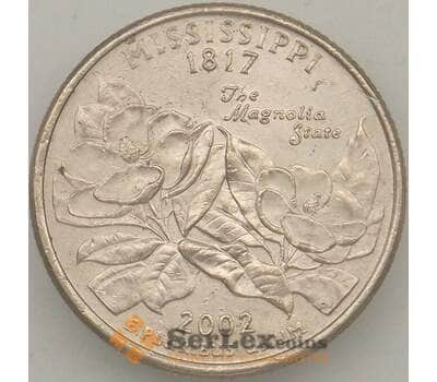 Монета США 25 центов 2002 P КМ335 Миссиссиппи арт. 18896