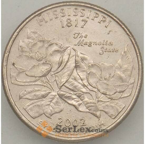 США 25 центов 2002 P КМ335 Миссиссиппи арт. 18896