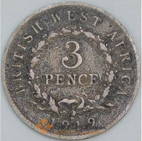 Британская Западная Африка 3 пенса 1919 КМ10 F арт. 56574 Британская Западная Африка 3 пенса 1919 КМ10 F арт. 56574