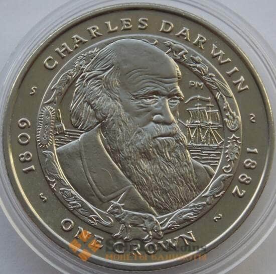 Фолклендские острова 1 крона 2007 КМ140 BU Чарльз Дарвин арт. 13651