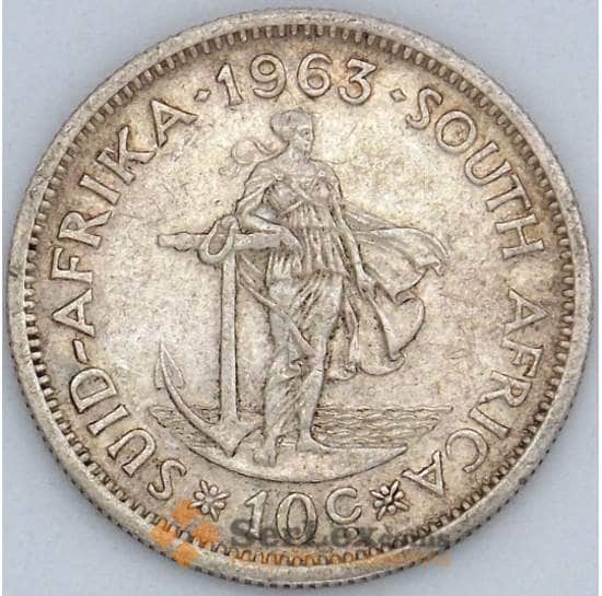 Южная Африка ЮАР 10 центов 1963 КМ60 XF Серебро (J05.19) арт. 17695