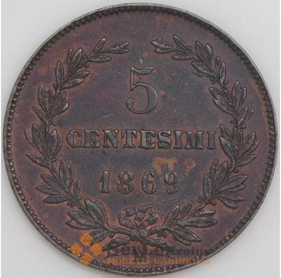 Сан-Марино монета 5 чентезимо 1869 КМ1 AU арт. 47353