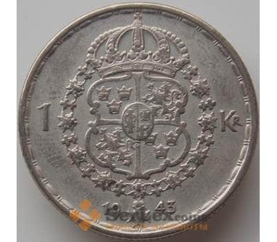 Монета Швеция 1 крона 1943 КМ814 VF арт. 11803