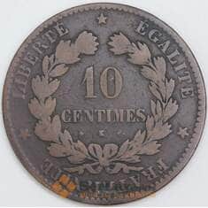 Франция 10 сантимов 1872 K КМ815 F арт. 57427